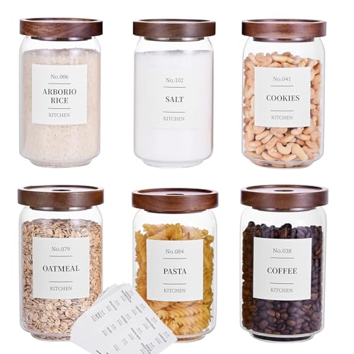 Glass Pantry Storage Jars with Acacia Airtight Lid (6 Count)