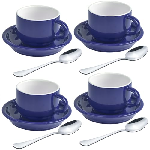 Premium Espresso Shot Cups and Saucers Set with Espresso Stainless Steel Spoons (6 Count)
