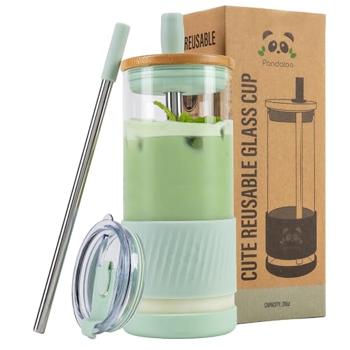 Glass Cups With Lids and Straws