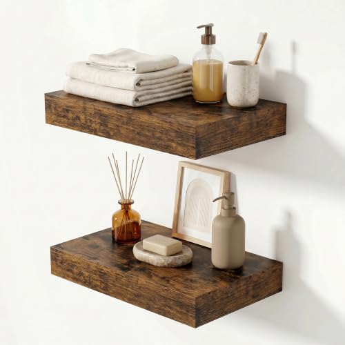 12 Inch Floating Shelves for Wall Rustic Brown Shelves Set of 2
