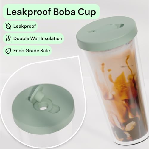 Reusable Boba Cup and Straw Boba Tea Cup Bubble Tea Cup Reusable Iced Coffee Cup Cold Coffee Cup Smoothie Cup with Lid and Straw Smoothie Cup to go Smoothie Tumbler 17 oz
