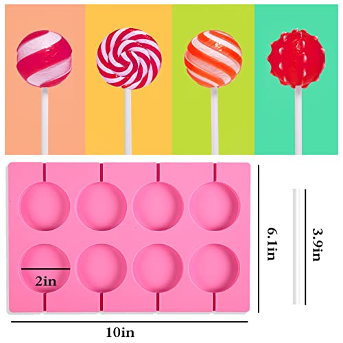 Silicone Lollipop Molds Candy Molds Silicone Sucker Molds Hard Candy Mold & 2x8 Rounds Nonstick Lollipop Mold With 20 Sticks for Candies