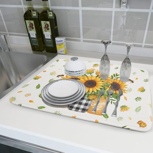 Sunflower Vases Dish Drying Mat for Countertop