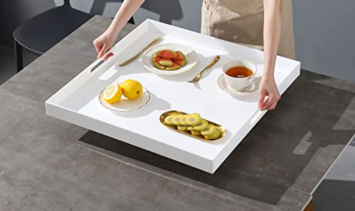 Glossy White Sturdy Acrylic Serving Tray with Handles