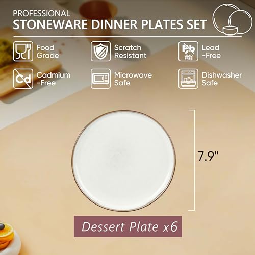 Ceramic 7.9 Inch Porcelain Dessert Plates Set of 6