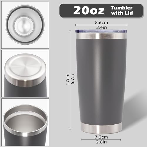 20oz Tumbler with Lid Stainless Steel Tumblers Insulated Mug Grey 12P (12 Count)