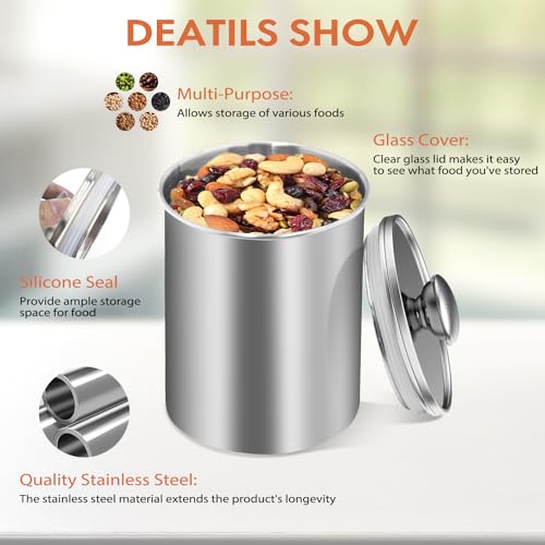 3 Piece Stainless Steel Food Storage Canister Set with Clear Lid (3 Count)