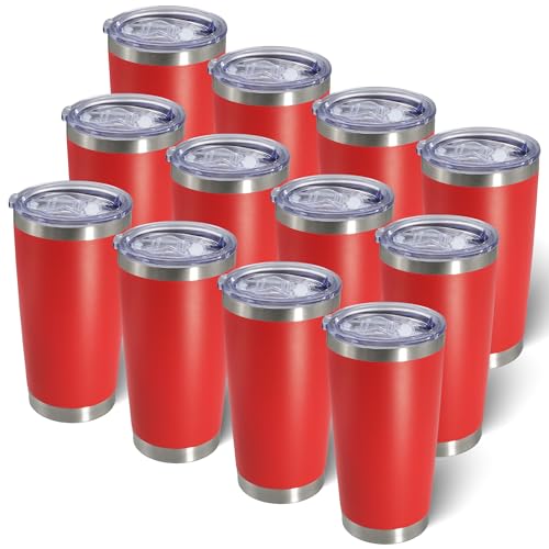 20oz Tumbler with Lid Stainless Steel Tumblers Insulated Mug Red 12P (12 Count)