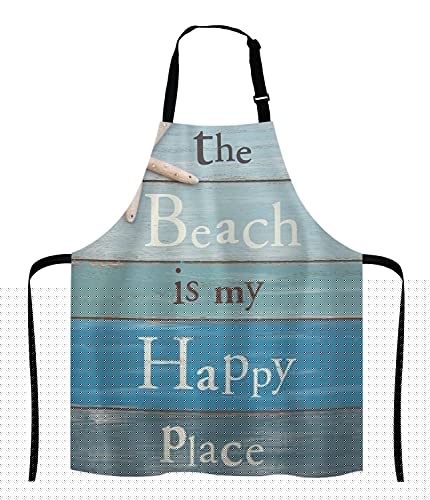 The Beach Is My Happy Place Bib Apron with Adjustable Neck for Men Women