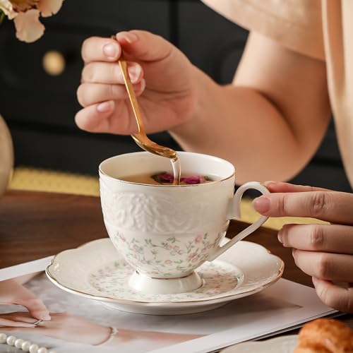 Interglio Embossed Bone China Tea Cup and Saucer Set (3 Count)