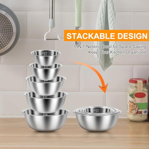 10 Pack Stainless Steel Nesting Mixing Bowl Set 5 Size (10 Count)