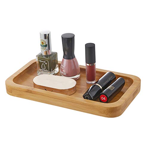 2 Pack Glass Qtip Holder Dispenser with Bamboo Vanity Tray