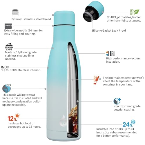 17 oz Insulated Thermal Metal Water Bottle