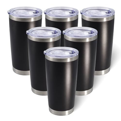 20oz Tumbler with Lid Stainless Steel Tumblers Insulated Mug Black 6P (6 Count)