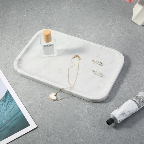 Marble Tray 12"x8" Bianco Carrara Marble Vanity Tray for Countertop Bathroom Kitchen Dresser
