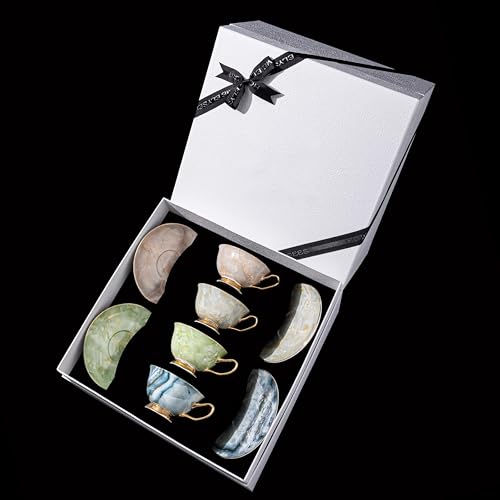Luxury Marble Pattern Tea Set with Gold Trim