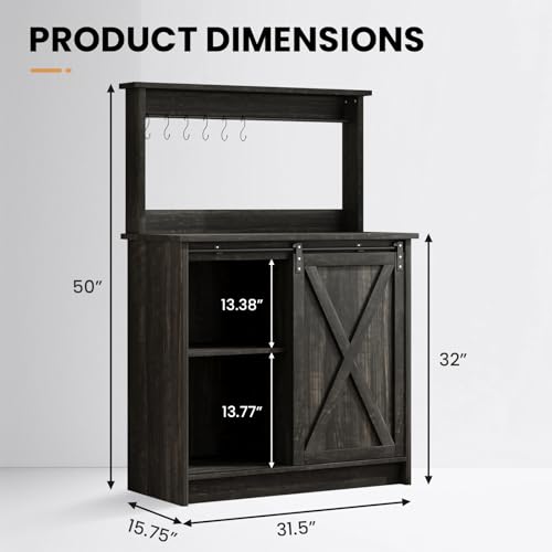 Farmhouse Coffee Bar Cabinet with Sliding Barn Door