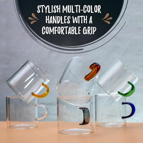 Clear Espresso Cups with Colorful Handles (6 Count)