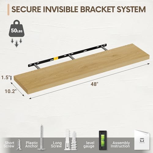 10 Inch Deep Floating Shelves for Wall 48” Set of 2 (2 Count)