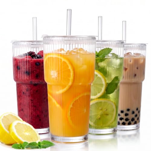 20oz Iced Coffee Cups with Lids and Straws (4 Count)