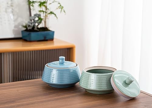 Small Kitchen Ceramic Canister Storage Jar with Lid Blue