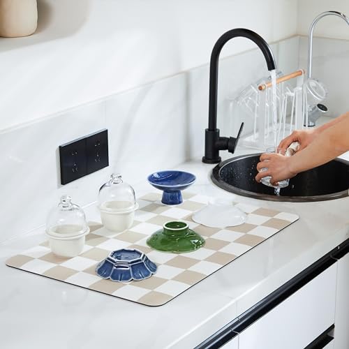 Checkered Dish Drying Mat for Kitchen Counter