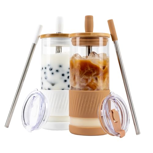 Glass Cups With Lids and Straws (2 Count)