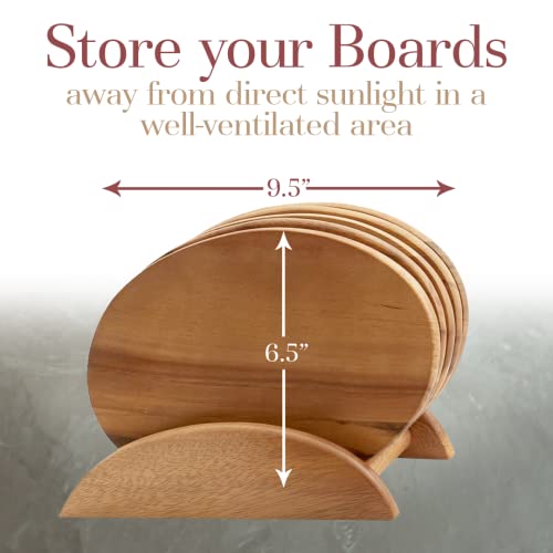 Woodard & Charles Acacia Wood 6 Serving Boards with Stand