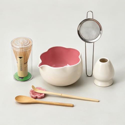 Matcha Set 8Pcs Floral Ceramic Matcha Kit with Matcha Whisk