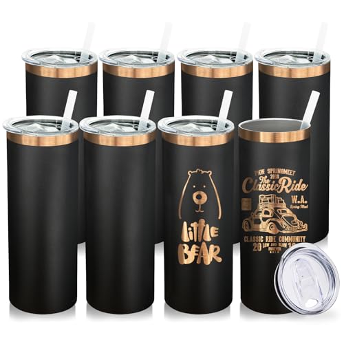 20 oz Skinny Tumblers Bulk with Lids and Straws Black (8 Count)