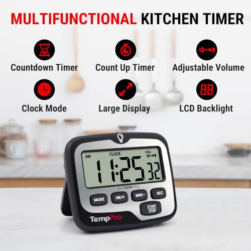 TM01 2-in-1 Kitchen Timers for Cooking with 12/24H Clock Mode