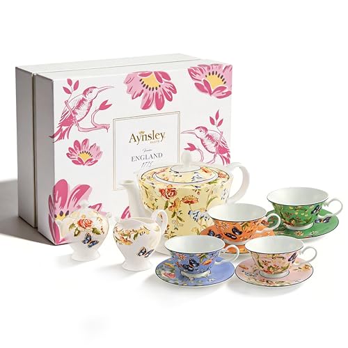 Fine Bone China Tea Sets For Adults Porcelain Tea Set European Wedding Floral Teapot Cup Saucer Spoon for Women Gift (11 Count)