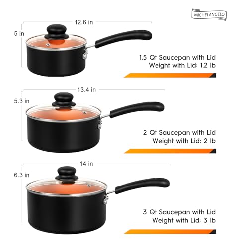 Ceramic Saucepan Set 1.5QT & 2QT & 3QT Nonstick Sauce Pans (3 Count)