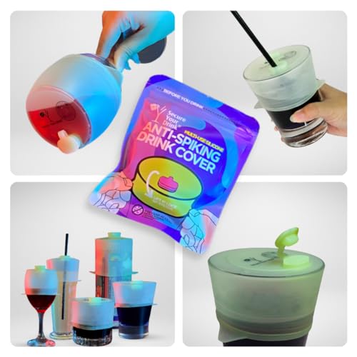 Drink Cover for Cups and Glasses. Multi Use Silicone Anti Spiking Drink Cover Protector With Lift Lock Sip System. Prevent Spiking. No Spill. Reusable and Straw Compatibility