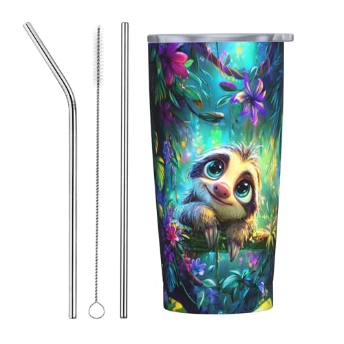 Sloth Tumbler with Lid and Straw 20oz Coffee Tumblers Leakproof Stainless Steel Travel Mug Vacuum Insulated Cup for Iced and Hot (20 Count)