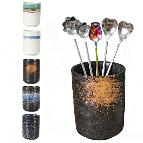 Stoneware Coffee Bar Utensil Holder Tea & Coffee Spoon & Stirrer Holder for Stir Stick Straw Teaspoon Holder Espresso Spoon Cup Small Utensil Jar