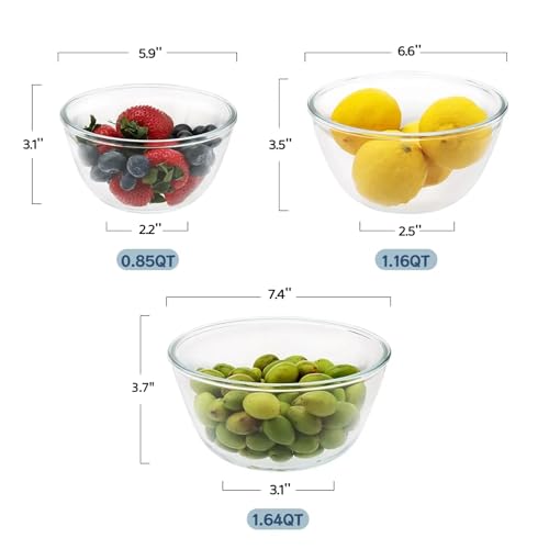 Small 3pc Glass Mixing Bowls Sets
