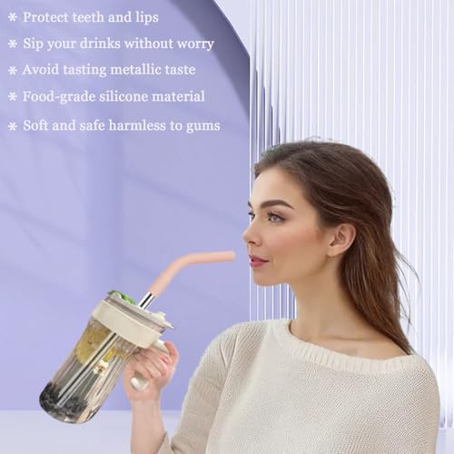 6 Pcs Reusable Silicone Straw Tips with Drinking Long Straws Compatible with Stanley 20 oz Cup Tumbler (12 Count)