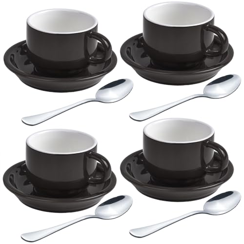 Premium Espresso Shot Cups and Saucers Set with Espresso Stainless Steel Spoons (6 Count)