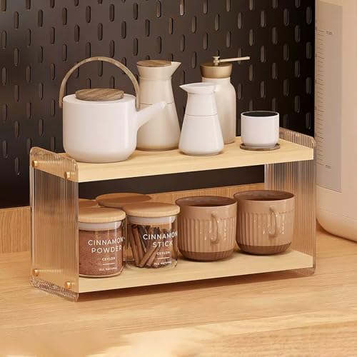 Coffee Station Organizer 2 Tier Acrylic Home Storage Mugs Hooks for Kitchen Countertops