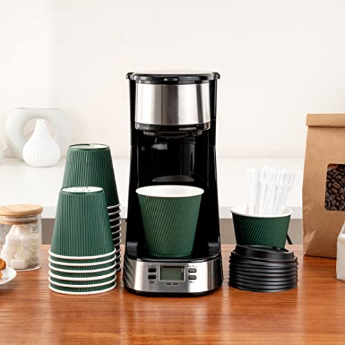 Ripple Wall Coffee Cups 25 Count 8 Ounce Insulated Forest Green Paper Cups