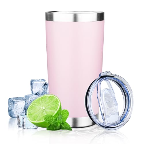 20oz Tumbler with Lid Double Wall Vacuum Insulated Travel Coffee Mug Stainless Steel Thermal Cup Powder Coated Sturdy Coffee Tumbler Bulk for Hot and Cold Beverage