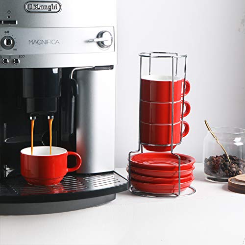 Sweejar Porcelain Cappuccino Cups with Saucers and Metal Stand (4 Count)