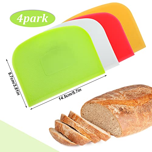 4 Piece Plastic Dough Scraper Bowl Scraper Flexible Multipurpose Food Spatula Plastic Daigh Cutter for Bread Cake Dough Fondant Icing (4 Count)