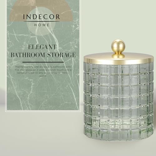 Sage Colored Tranlucent Apothecary Etched Geometric Grid Glass Jar W