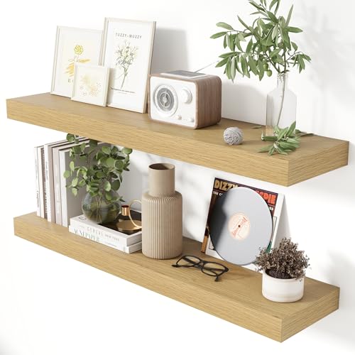 36 Inch Floating Shelves for Wall 8 Inch Deep Oak Shelves Set of 2 (2 Count)