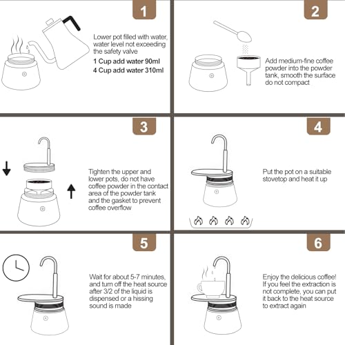 Uncoated 1 Cup Single Tube Moka Pot 304 Thickened Stainless Steel
