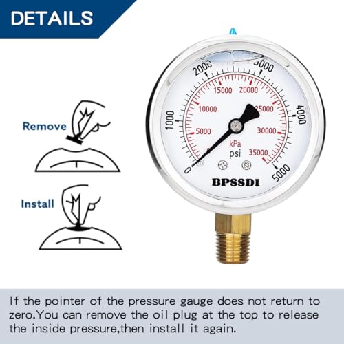 0 5000 Psi Glycerin Liquid Filled Hydraulic High Pressure Gauge