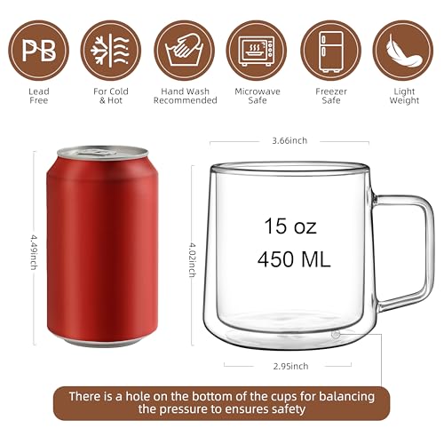 15oz Double Walled Glass Coffee Mugs (2 Count)