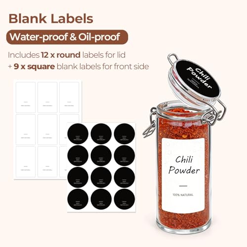 Small Glass Spice Jars with Airtight Lids 4oz 6 Pack with Labels (6 Count)